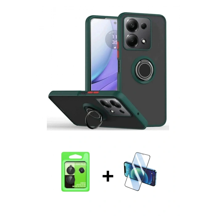 MARSİLYAN™- Redmi Note 13 Pro 5G Kılıf Yörünge Çizgi - Siyah 3D Antistatik Seramik Nano Ekran Koruyucu + Raze Metal Kamera Lens - SH