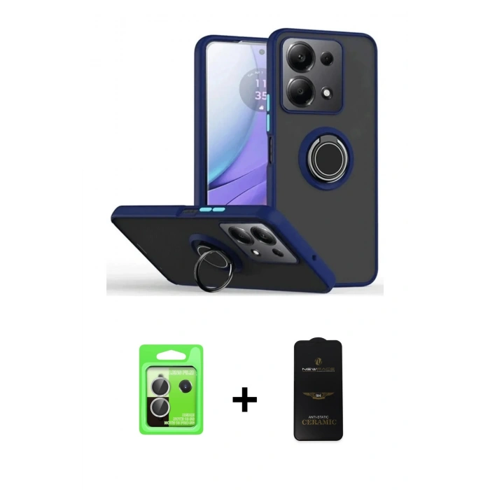 MARSİLYAN™- Redmi Note 13 Pro 5G Kılıf Yörünge Çizgi - Siyah 6D Antistatik Mat Seramik Hayalet Nano Ekran Koruyucu + Raze Metal Kamera Lens - GS