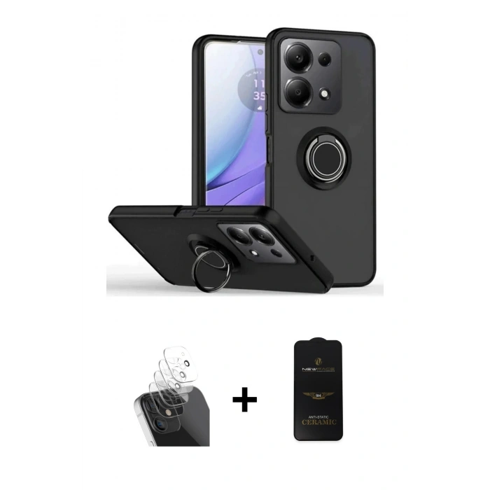 MARSİLYAN™- Redmi Note 13 Pro 5G Kılıf Yörünge Çizgi - Siyah 6D Antistatik Mat Seramik Hayalet Nano Ekran Koruyucu + Kamera Lens Koruma Cam - SF