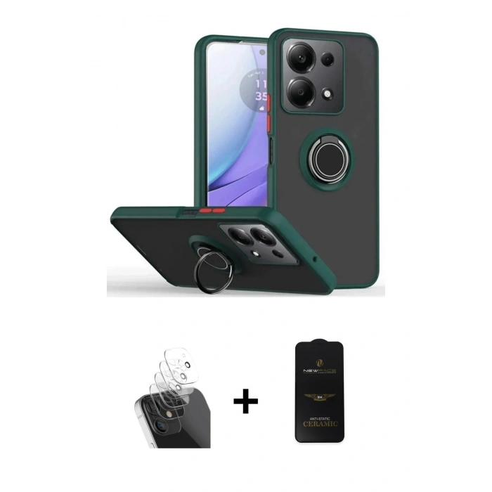 MARSİLYAN™- Redmi Note 13 Pro 5G Kılıf Yörünge Çizgi - Siyah 6D Antistatik Mat Seramik Hayalet Nano Ekran Koruyucu + Kamera Lens Koruma Cam - SF