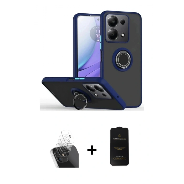 MARSİLYAN™- Redmi Note 13 Pro 5G Kılıf Yörünge Çizgi - Siyah 6D Antistatik Mat Seramik Hayalet Nano Ekran Koruyucu + Kamera Lens Koruma Cam - SF