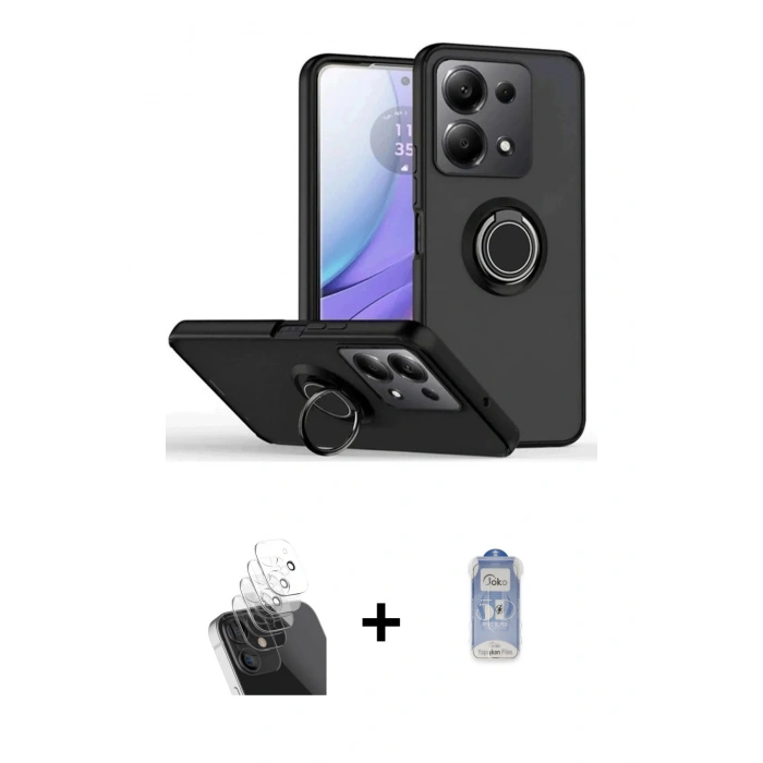 MARSİLYAN™- Redmi Note 13 Pro 5G Kılıf Yörünge Çizgi - Siyah Joko Magic 5D Cam + Kamera Lens Koruma Cam - SF