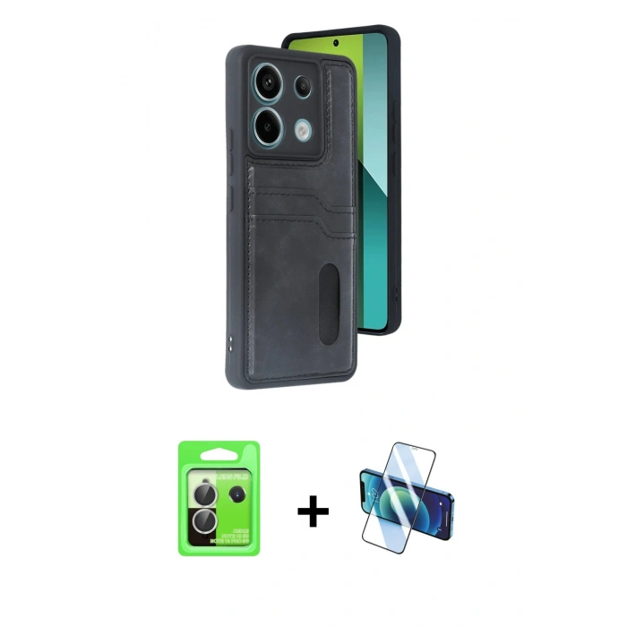MARSİLYAN™- Redmi Note 13 Pro 5G Kılıf Yörünge Işık Serisi - Siyah 3D Antistatik Cam Ekran Koruyucu + Raze Metal Kamera Lens - GS