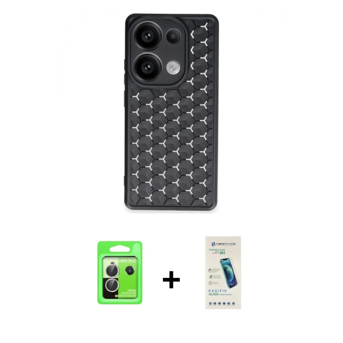 MARSİLYAN™- Redmi Note 13 Pro 5G Kılıf Zirve Form - Şeffaf Pasifik Cam Ekran Koruyucu + Raze Metal Kamera Lens - GS