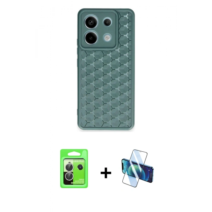 MARSİLYAN™- Redmi Note 13 Pro 5G Kılıf Zirve Form - Siyah 3D Antistatik Cam Ekran Koruyucu + Raze Metal Kamera Lens - GS