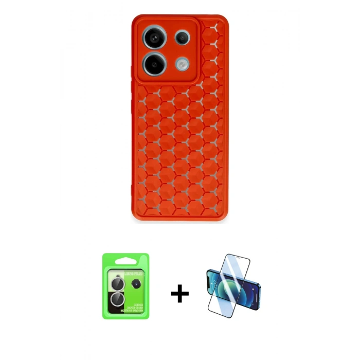 MARSİLYAN™- Redmi Note 13 Pro 5G Kılıf Zirve Form - Siyah 3D Antistatik Cam Ekran Koruyucu + Raze Metal Kamera Lens - GS