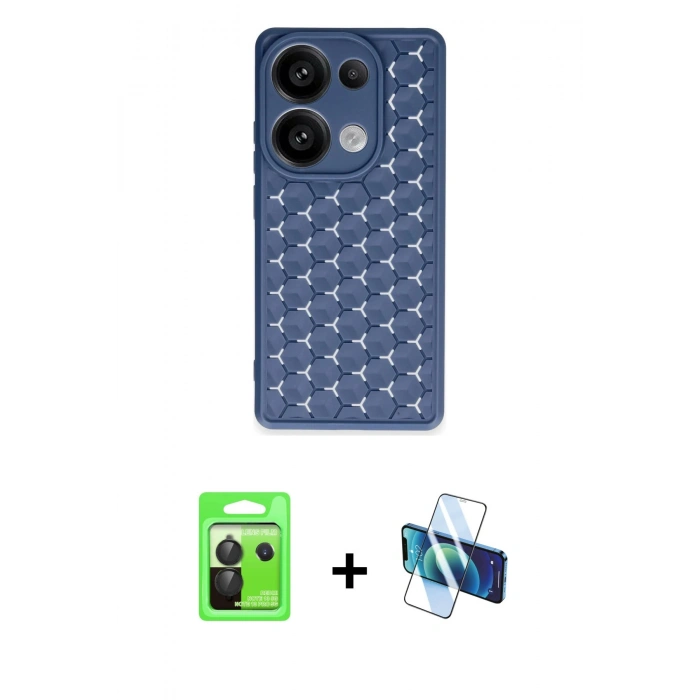 MARSİLYAN™- Redmi Note 13 Pro 5G Kılıf Zirve Form - Siyah 3D Antistatik Cam Ekran Koruyucu + Raze Metal Kamera Lens - SH
