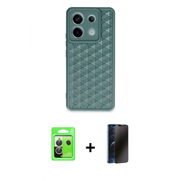 MARSİLYAN™- Redmi Note 13 Pro 5G Kılıf Zirve Form - Siyah 3D Antistatik Hayalet Cam Ekran Koruyucu + Raze Metal Kamera Lens - GS