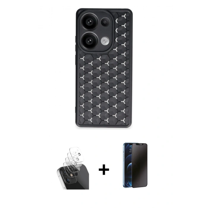 MARSİLYAN™- Redmi Note 13 Pro 5G Kılıf Zirve Form - Siyah 3D Antistatik Hayalet Cam Ekran Koruyucu + Kamera Lens Koruma Cam - SF
