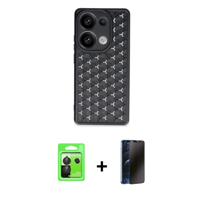 MARSİLYAN™- Redmi Note 13 Pro 5G Kılıf Zirve Form - Siyah 3D Antistatik Hayalet Cam Ekran Koruyucu + Raze Metal Kamera Lens - SH