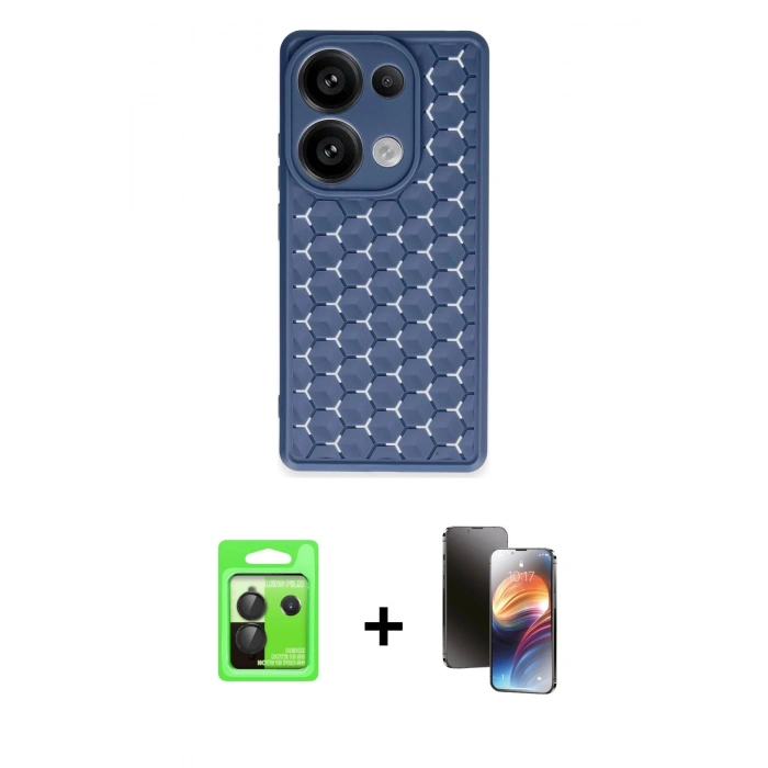 MARSİLYAN™- Redmi Note 13 Pro 5G Kılıf Zirve Form - Siyah 3D Antistatik Mat Seramik Nano Ekran Koruyucu + Raze Metal Kamera Lens - SH