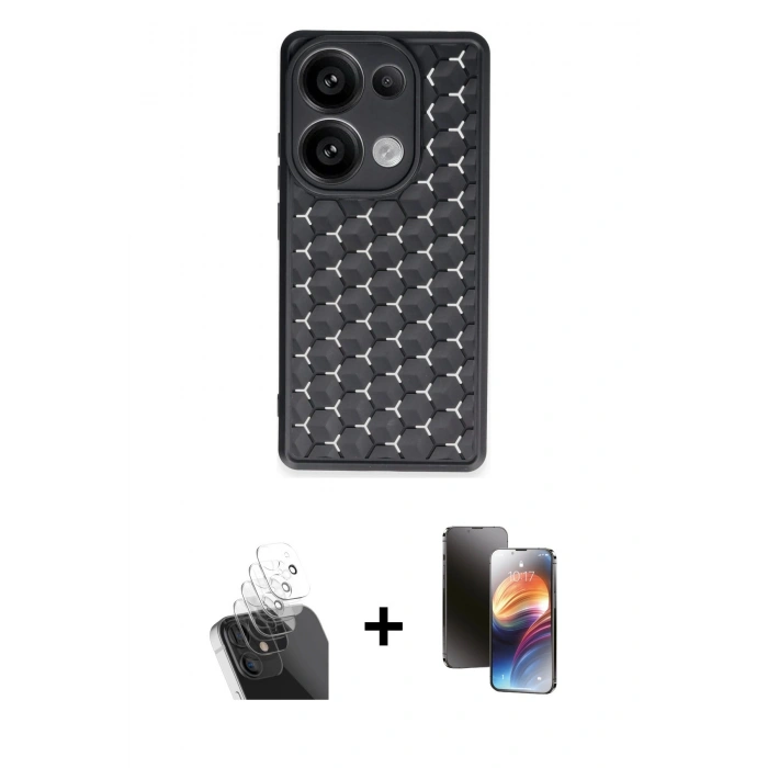 MARSİLYAN™- Redmi Note 13 Pro 5G Kılıf Zirve Form - Siyah 3D Antistatik Mat Seramik Nano Ekran Koruyucu + Kamera Lens Koruma Cam - SF
