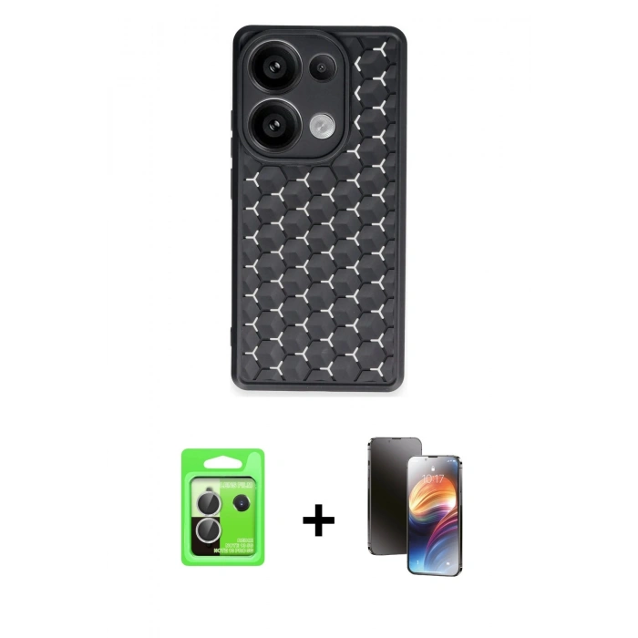 MARSİLYAN™- Redmi Note 13 Pro 5G Kılıf Zirve Form - Siyah 3D Antistatik Mat Seramik Nano Ekran Koruyucu + Raze Metal Kamera Lens - GS