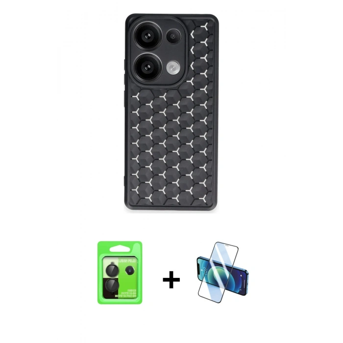 MARSİLYAN™- Redmi Note 13 Pro 5G Kılıf Zirve Form - Siyah 3D Antistatik Seramik Nano Ekran Koruyucu + Raze Metal Kamera Lens - SH