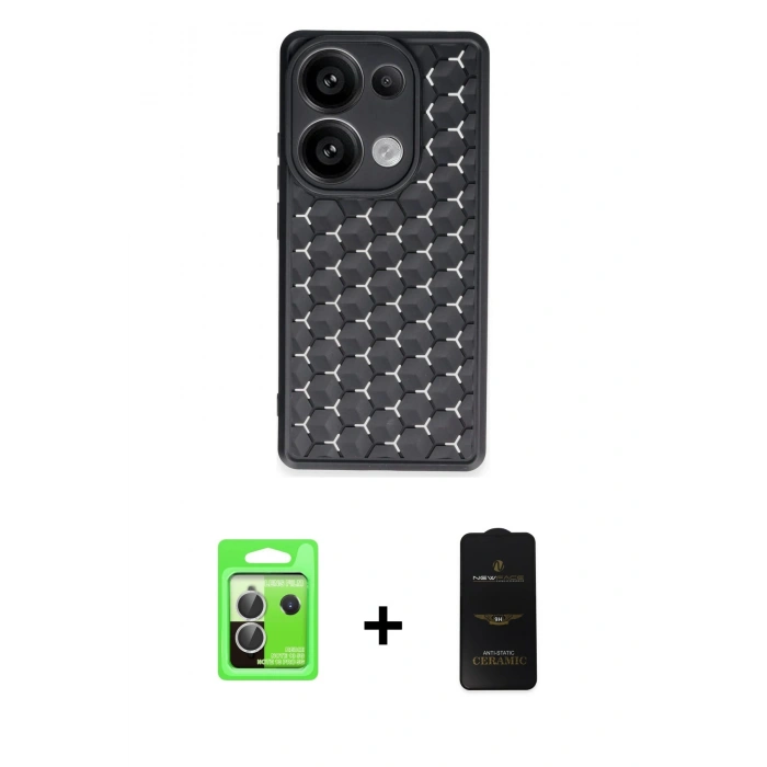 MARSİLYAN™- Redmi Note 13 Pro 5G Kılıf Zirve Form - Siyah 6D Antistatik Mat Seramik Hayalet Nano Ekran Koruyucu + Raze Metal Kamera Lens - GS