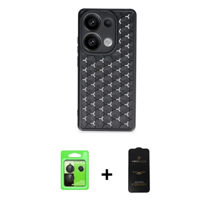 MARSİLYAN™- Redmi Note 13 Pro 5G Kılıf Zirve Form - Siyah 6D Antistatik Mat Seramik Hayalet Nano Ekran Koruyucu + Siyah Raze Metal Kamera Lens