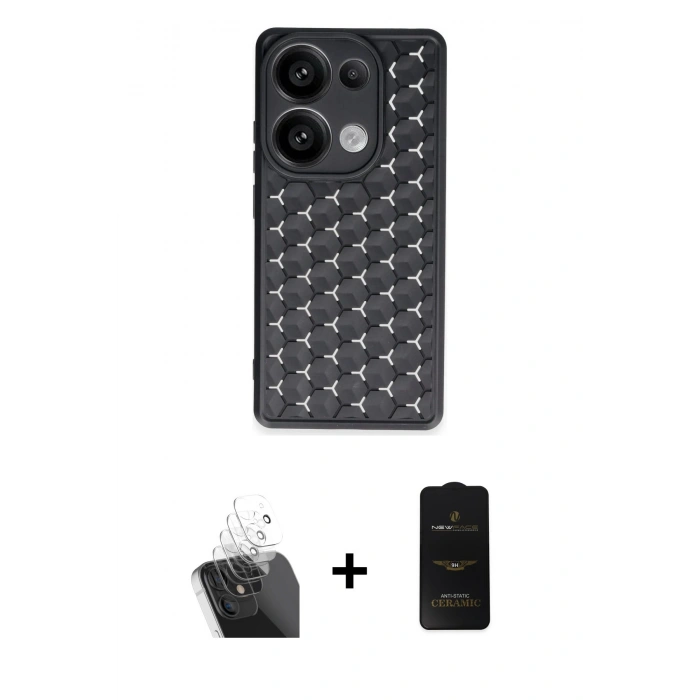 MARSİLYAN™- Redmi Note 13 Pro 5G Kılıf Zirve Form - Siyah 6D Antistatik Mat Seramik Hayalet Nano Ekran Koruyucu + Kamera Lens Koruma Cam - SF