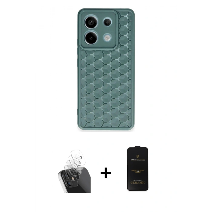 MARSİLYAN™- Redmi Note 13 Pro 5G Kılıf Zirve Form - Siyah 6D Antistatik Mat Seramik Hayalet Nano Ekran Koruyucu + Kamera Lens Koruma Cam - SF