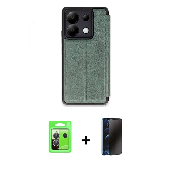 MARSİLYAN™- Redmi Note 13 Pro 5G Kılıf Zirve Yansıma Serisi - Siyah 3D Antistatik Hayalet Cam Ekran Koruyucu + Raze Metal Kamera Lens - GS
