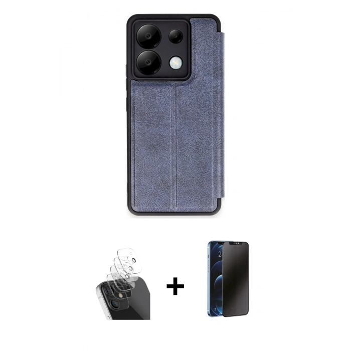 MARSİLYAN™- Redmi Note 13 Pro 5G Kılıf Zirve Yansıma Serisi - Siyah 3D Antistatik Hayalet Cam Ekran Koruyucu + Şeffaf Kamera Lens Koruma Cam