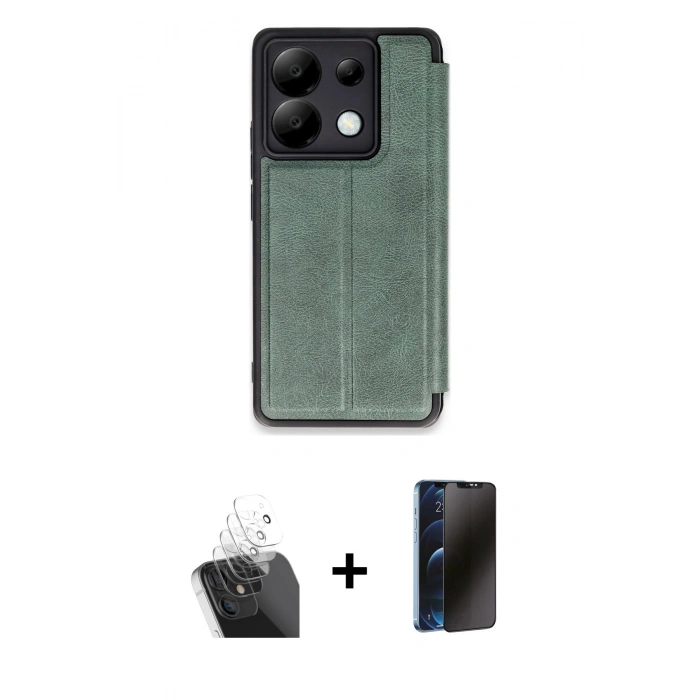 MARSİLYAN™- Redmi Note 13 Pro 5G Kılıf Zirve Yansıma Serisi - Siyah 3D Antistatik Hayalet Cam Ekran Koruyucu + Şeffaf Kamera Lens Koruma Cam