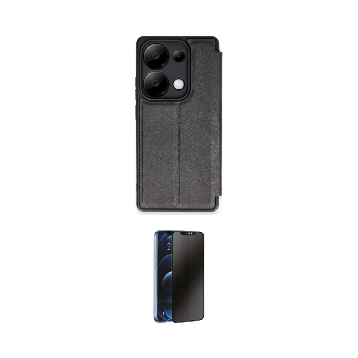 MARSİLYAN™- Redmi Note 13 Pro 5G Kılıf Zirve Yansıma Serisi - Siyah 3D Antistatik Hayalet Cam Ekran Koruyucu
