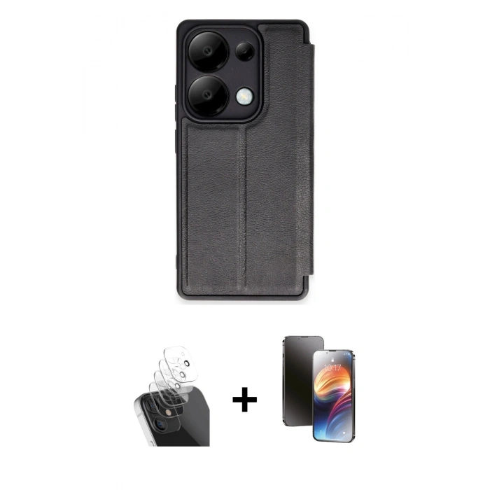 MARSİLYAN™- Redmi Note 13 Pro 5G Kılıf Zirve Yansıma Serisi - Siyah 3D Antistatik Mat Seramik Nano Ekran Koruyucu + Kamera Lens Koruma Cam - SF