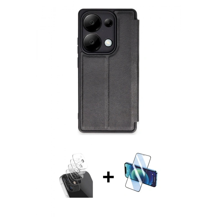 MARSİLYAN™- Redmi Note 13 Pro 5G Kılıf Zirve Yansıma Serisi - Siyah 3D Antistatik Seramik Nano Ekran Koruyucu + Şeffaf Kamera Lens Koruma Cam