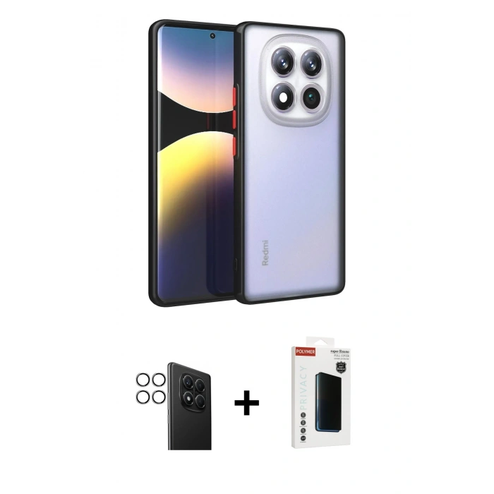 MARSİLYAN™- Redmi Note 14 Pro 4G Kılıf Ahenk Çizgi Serisi - Şeffaf Hayalet Polymer Nano Ekran Koruyucu + PVD Metal Kamera Lens - GS