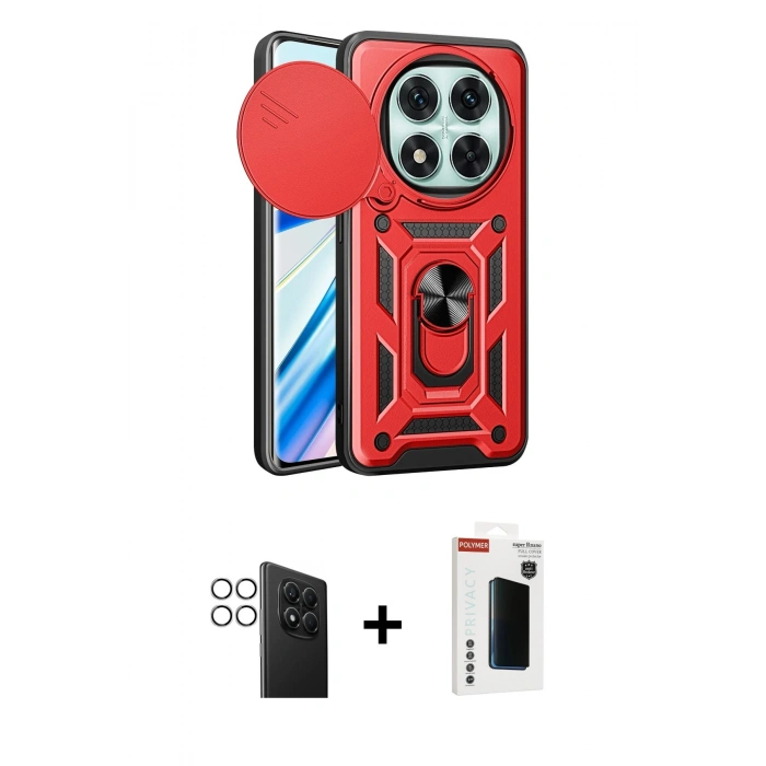 MARSİLYAN™- Redmi Note 14 Pro 4G Kılıf Ahenk Klasik - Şeffaf Hayalet Polymer Nano Ekran Koruyucu + PVD Metal Kamera Lens - GS