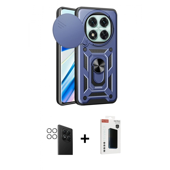 MARSİLYAN™- Redmi Note 14 Pro 4G Kılıf Ahenk Klasik - Şeffaf Hayalet Polymer Nano Ekran Koruyucu + PVD Metal Kamera Lens - GS