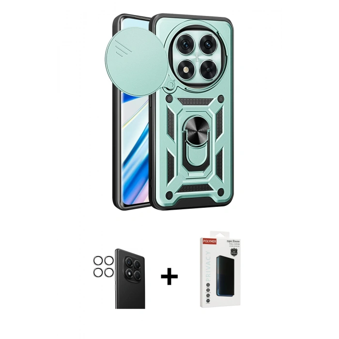 MARSİLYAN™- Redmi Note 14 Pro 4G Kılıf Ahenk Klasik - Şeffaf Hayalet Polymer Nano Ekran Koruyucu + PVD Metal Kamera Lens - GS