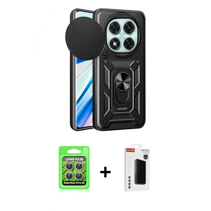 MARSİLYAN™- Redmi Note 14 Pro 4G Kılıf Ahenk Klasik - Şeffaf Hayalet Polymer Nano Ekran Koruyucu + Raze Metal Kamera Lens - GS