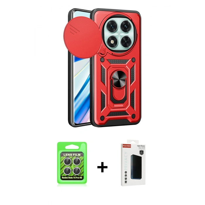 MARSİLYAN™- Redmi Note 14 Pro 4G Kılıf Ahenk Klasik - Şeffaf Hayalet Polymer Nano Ekran Koruyucu + Raze Metal Kamera Lens - GS
