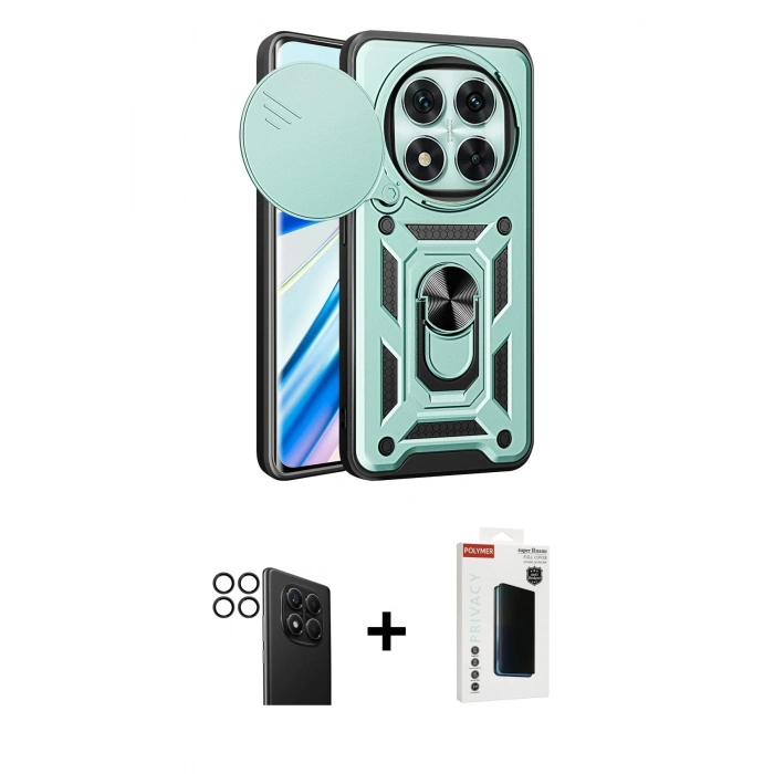 MARSİLYAN™- Redmi Note 14 Pro 4G Kılıf Ahenk Klasik - Şeffaf Hayalet Polymer Nano Ekran Koruyucu + PVD Metal Kamera Lens - SH