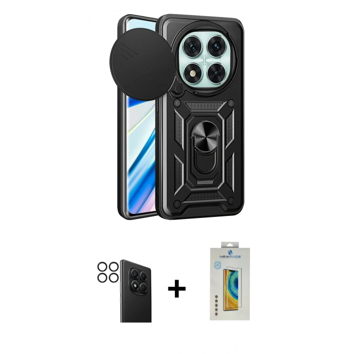 MARSİLYAN™- Redmi Note 14 Pro 4G Kılıf Ahenk Klasik - Şeffaf Polymer Nano Ekran Koruyucu + PVD Metal Kamera Lens - SH