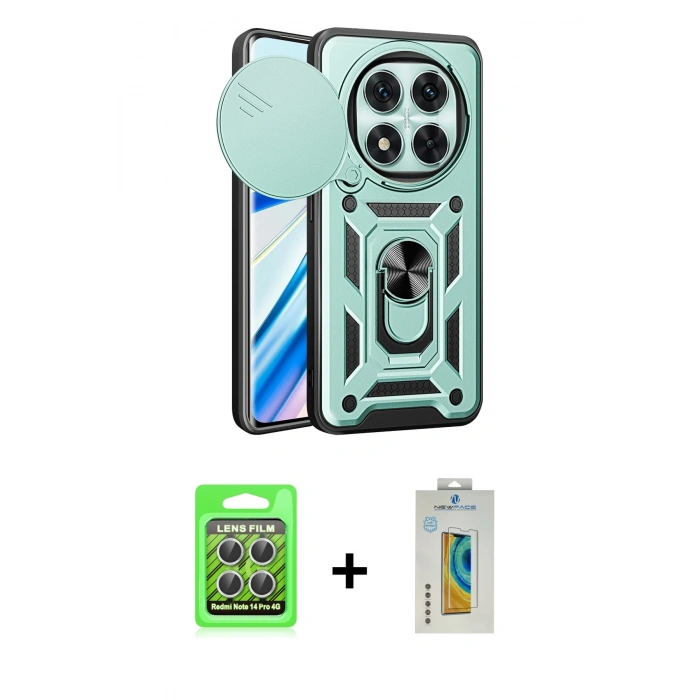 MARSİLYAN™- Redmi Note 14 Pro 4G Kılıf Ahenk Klasik - Şeffaf Polymer Nano Ekran Koruyucu + Raze Metal Kamera Lens - GS
