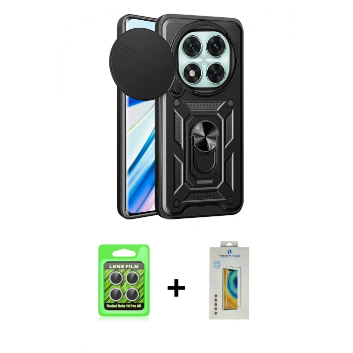 MARSİLYAN™- Redmi Note 14 Pro 4G Kılıf Ahenk Klasik - Şeffaf Polymer Nano Ekran Koruyucu + Raze Metal Kamera Lens - GS