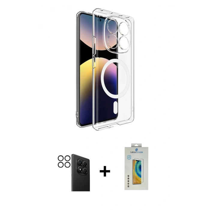 MARSİLYAN™- Redmi Note 14 Pro 4G Kılıf Ahenk Minimal Serisi - Şeffaf Polymer Nano Ekran Koruyucu + PVD Metal Kamera Lens - SH