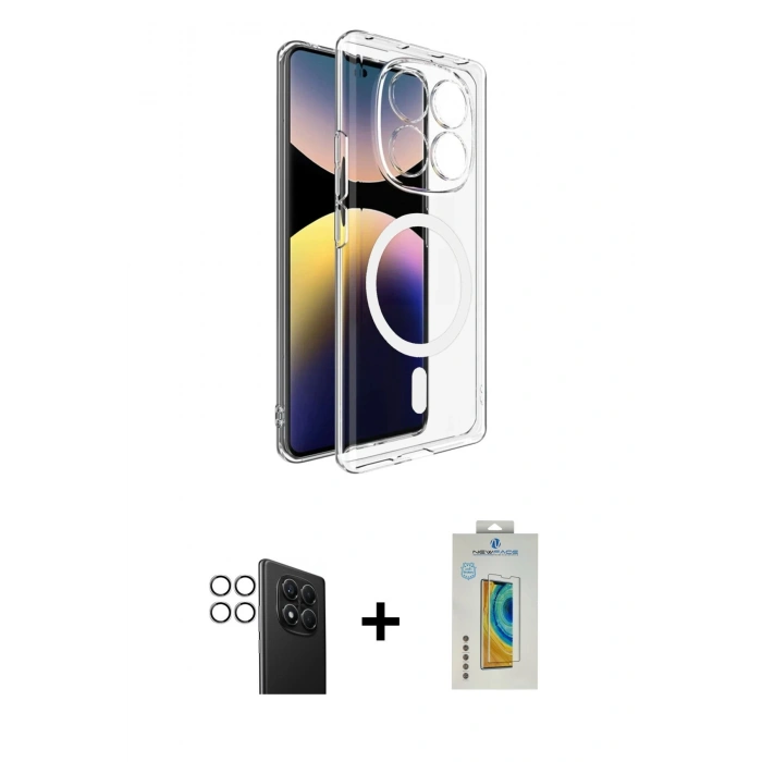 MARSİLYAN™- Redmi Note 14 Pro 4G Kılıf Ahenk Minimal Serisi - Şeffaf Polymer Nano Ekran Koruyucu + PVD Metal Kamera Lens - GS