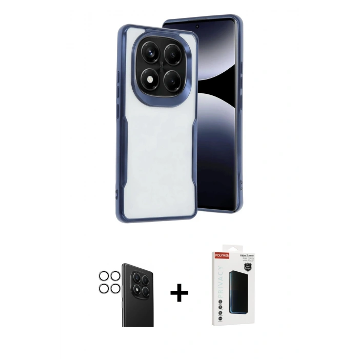 MARSİLYAN™- Redmi Note 14 Pro 4G Kılıf Akış Çizgi Koleksiyonu - Şeffaf Hayalet Polymer Nano Ekran Koruyucu + PVD Metal Kamera Lens - GS