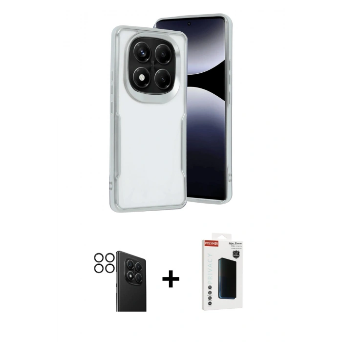 MARSİLYAN™- Redmi Note 14 Pro 4G Kılıf Akış Çizgi Koleksiyonu - Şeffaf Hayalet Polymer Nano Ekran Koruyucu + PVD Metal Kamera Lens - SH