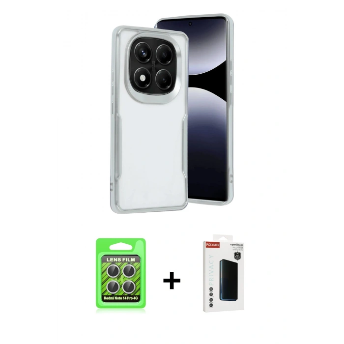 MARSİLYAN™- Redmi Note 14 Pro 4G Kılıf Akış Çizgi Koleksiyonu - Şeffaf Hayalet Polymer Nano Ekran Koruyucu + Raze Metal Kamera Lens - GS