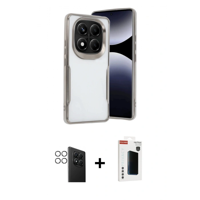 MARSİLYAN™- Redmi Note 14 Pro 4G Kılıf Akış Çizgi Koleksiyonu - Şeffaf Hayalet Polymer Nano Ekran Koruyucu + PVD Metal Kamera Lens - GS