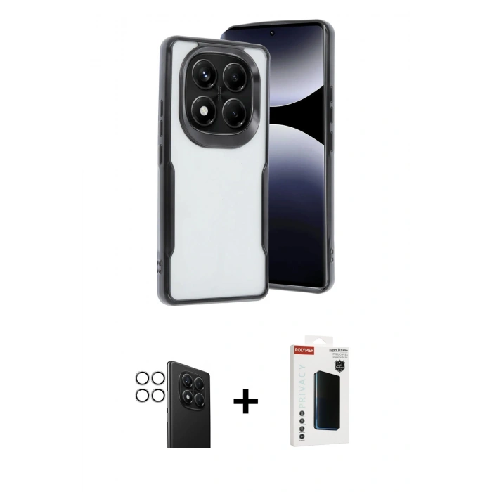 MARSİLYAN™- Redmi Note 14 Pro 4G Kılıf Akış Çizgi Koleksiyonu - Şeffaf Hayalet Polymer Nano Ekran Koruyucu + PVD Metal Kamera Lens - GS