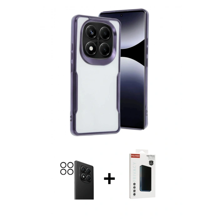 MARSİLYAN™- Redmi Note 14 Pro 4G Kılıf Akış Çizgi Koleksiyonu - Şeffaf Hayalet Polymer Nano Ekran Koruyucu + PVD Metal Kamera Lens - SH