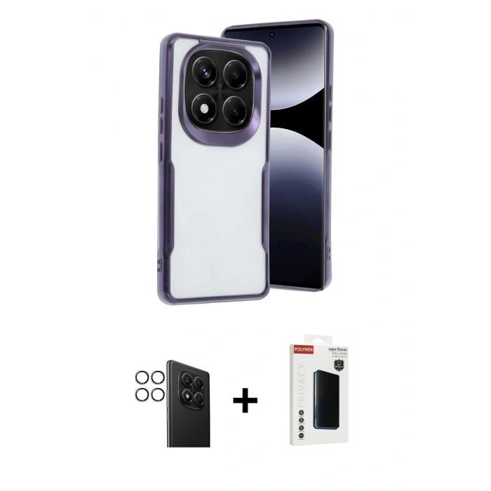 MARSİLYAN™- Redmi Note 14 Pro 4G Kılıf Akış Çizgi Koleksiyonu - Şeffaf Hayalet Polymer Nano Ekran Koruyucu + PVD Metal Kamera Lens - GS