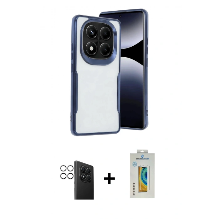 MARSİLYAN™- Redmi Note 14 Pro 4G Kılıf Akış Çizgi Koleksiyonu - Şeffaf Polymer Nano Ekran Koruyucu + PVD Metal Kamera Lens - GS