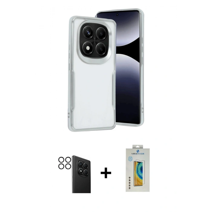 MARSİLYAN™- Redmi Note 14 Pro 4G Kılıf Akış Çizgi Koleksiyonu - Şeffaf Polymer Nano Ekran Koruyucu + PVD Metal Kamera Lens - SH