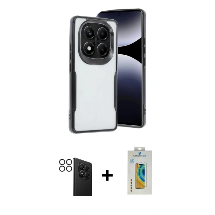 MARSİLYAN™- Redmi Note 14 Pro 4G Kılıf Akış Çizgi Koleksiyonu - Şeffaf Polymer Nano Ekran Koruyucu + PVD Metal Kamera Lens - SH